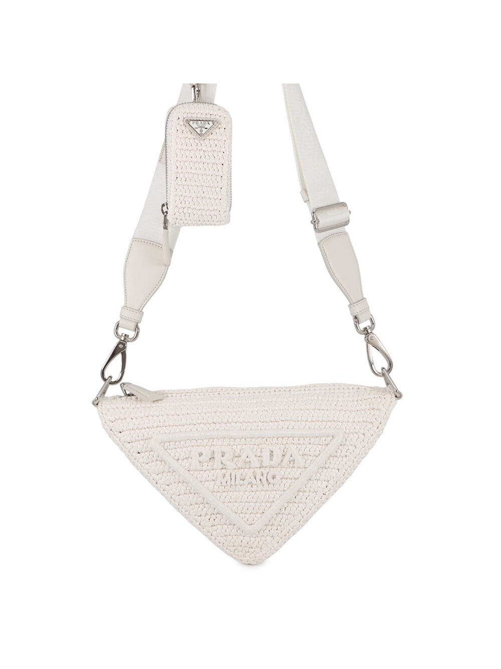 Authentic Prada Cream Woven Triangle Crossbody Bag